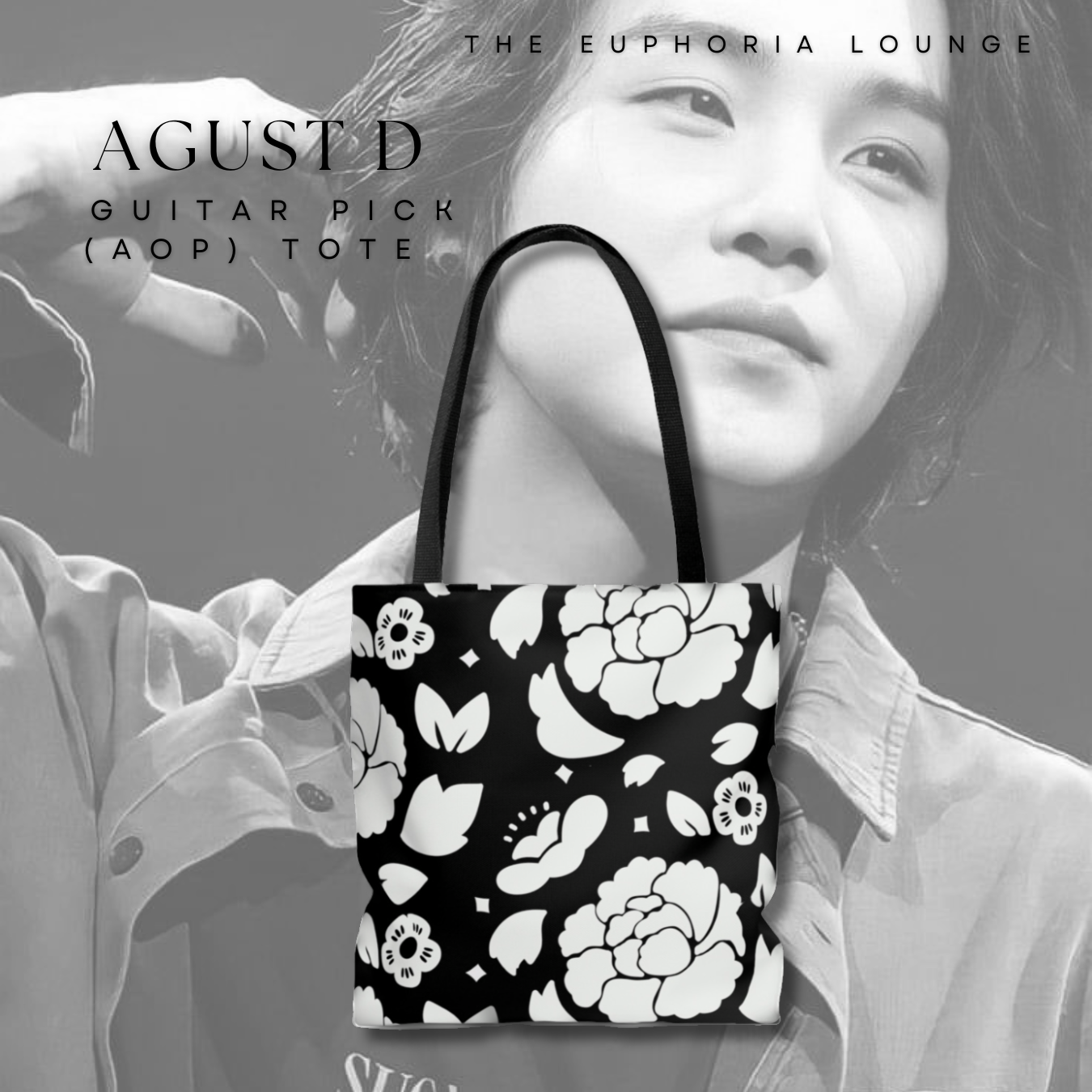 Agust D Guitar Pick Floral | AOP Tote