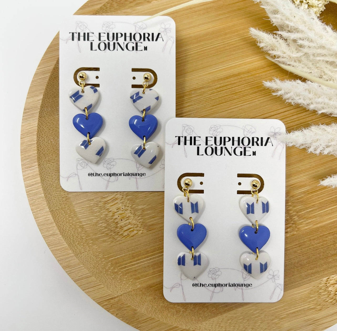 BTS Logo Earrings | Purple Tri-Heart Dangle